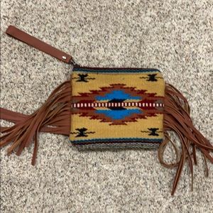Pendleton/leather Wristlet